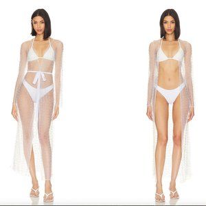 Beach Bunny Late Nights Pearl Mesh Cardigan in White